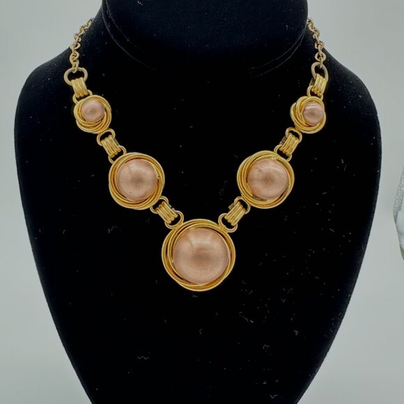 Vintage 1980s Gold and Rose Gold Necklace and Bracelet Set - Picture 2 of 6